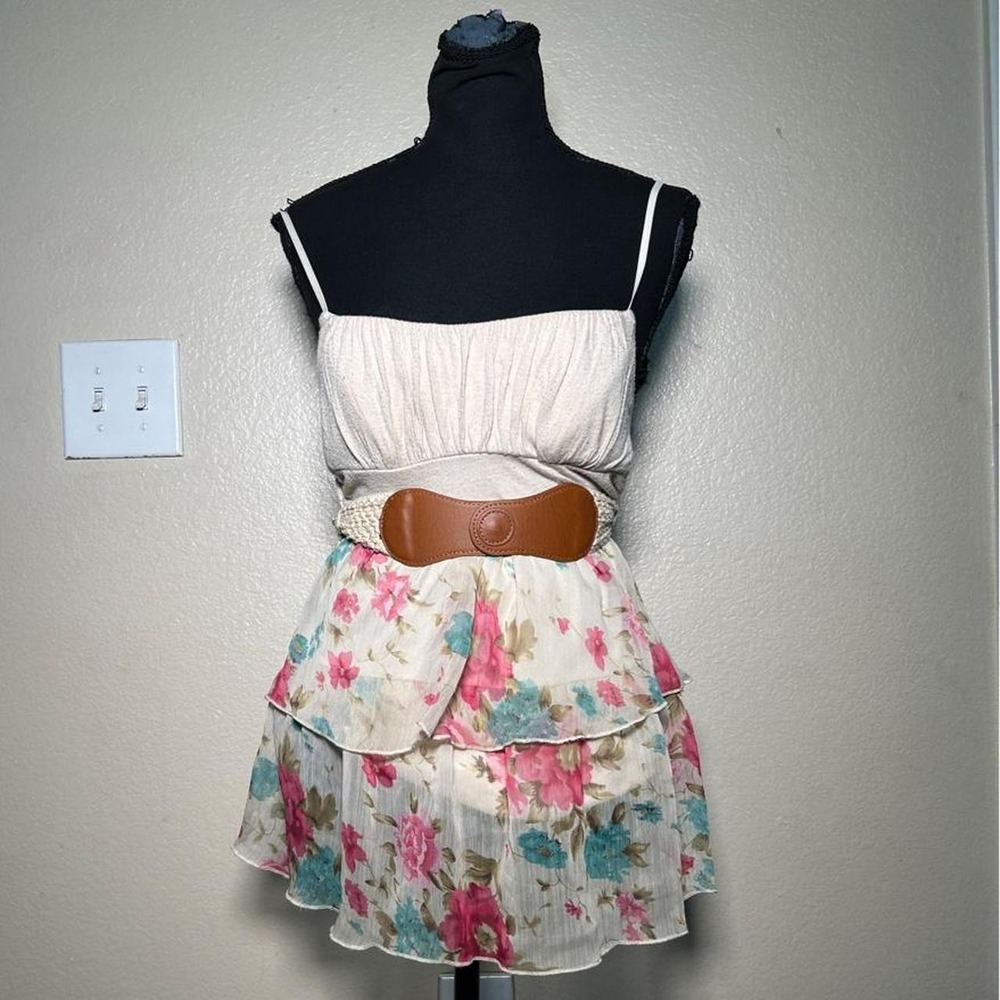 Rue 21 Floral Babydoll Top Boho Tank Top Cami Pink Blue White Small Y2K Vintage